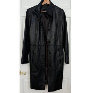 Black leather Trench Coat Jacket Siena Studio Vintage Designer Soft Belt Long M